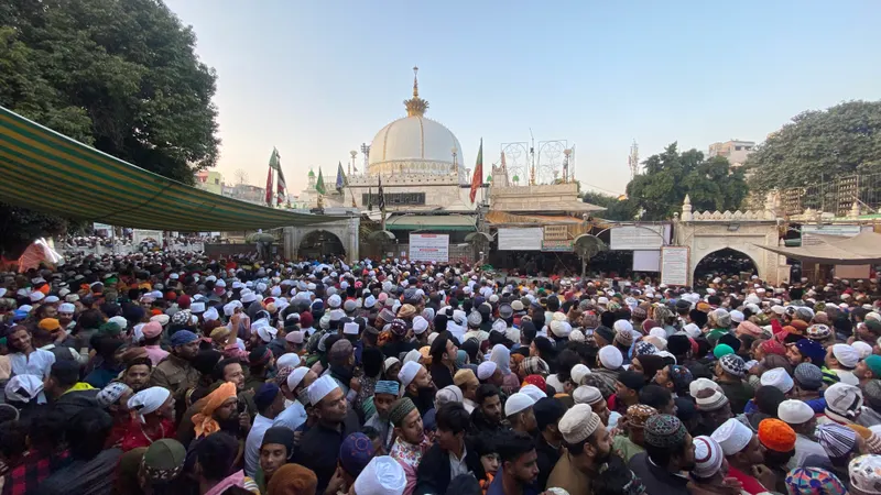 Pilgrims packed into the courtyard below the marble dome of the Ajmer Sharif dargah