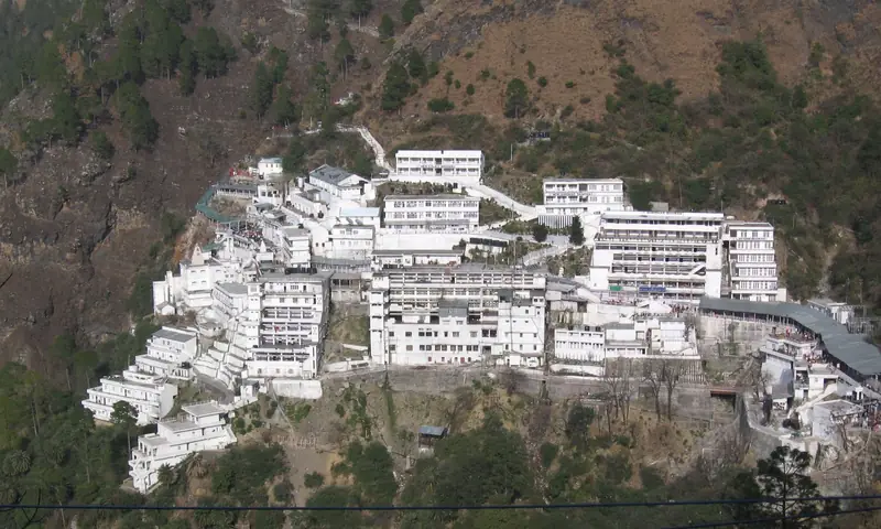 The Vaishno Devi bhawan built into the Trikuta hills above Katra
